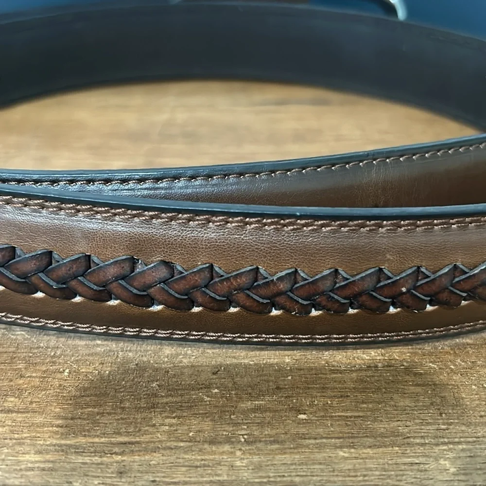 Brown Leather Center Braided Unbranded Belt‎